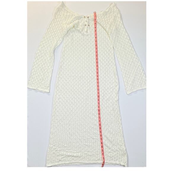 Vintage Women's Cream Crochet Knit Swimwear Sheer Maxi Cover Up Dress Size S - Picture 6 of 6